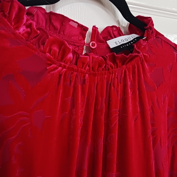 ELOQUII Elements Red Burnout Floral Velvet Dress Size  22/24 party event date - Picture 8 of 12